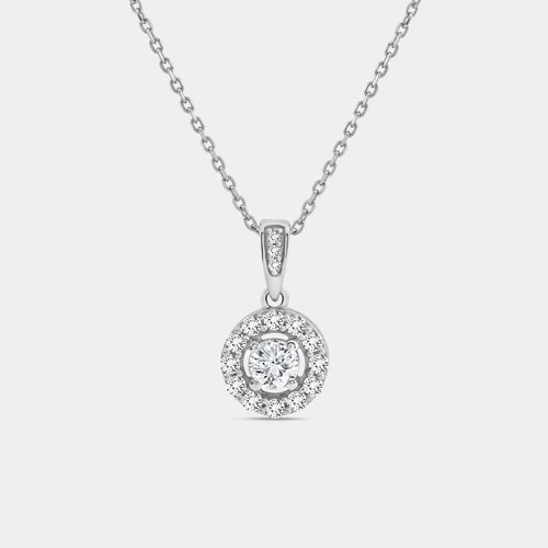 Gilded 1/2 Carat Lab-Grown Diamond Round-Shaped Classic Halo Solitaire Plus Pendant