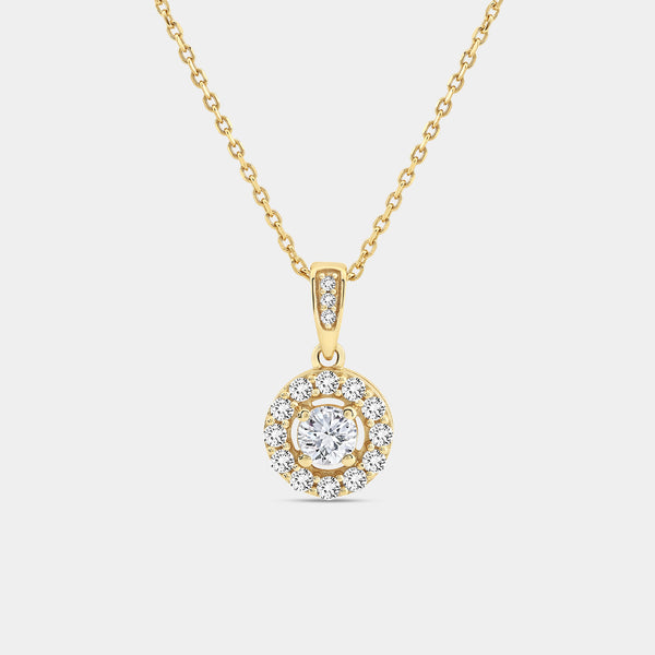 Gilded 1/2 Carat Lab-Grown Diamond Round-Shaped Classic Halo Solitaire Plus Pendant