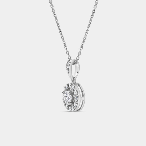Gilded 1/2 Carat Lab-Grown Diamond Round-Shaped Classic Halo Solitaire Plus Pendant