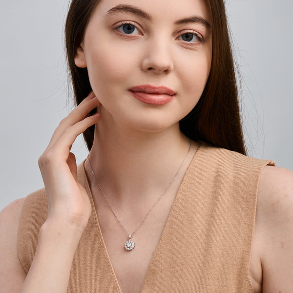 Gilded 1 Carat Lab-Grown Diamond Round-Shaped Classic Halo Solitaire Plus Pendant