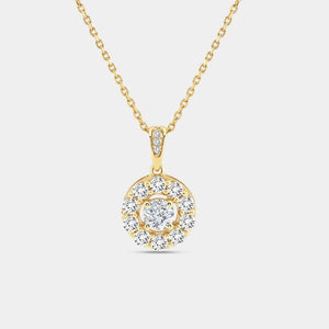 Gilded 1 Carat Lab-Grown Diamond Round-Shaped Classic Halo Solitaire Plus Pendant