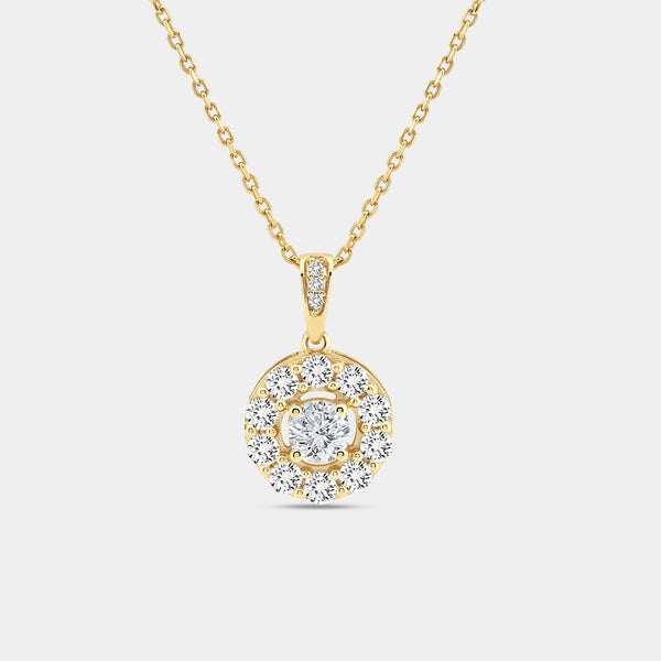 Gilded 1 Carat Lab-Grown Diamond Round-Shaped Classic Halo Solitaire Plus Pendant