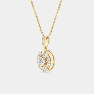 Gilded 1 Carat Lab-Grown Diamond Round-Shaped Classic Halo Solitaire Plus Pendant