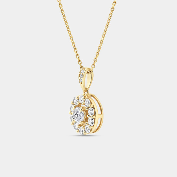 Gilded 1 Carat Lab-Grown Diamond Round-Shaped Classic Halo Solitaire Plus Pendant