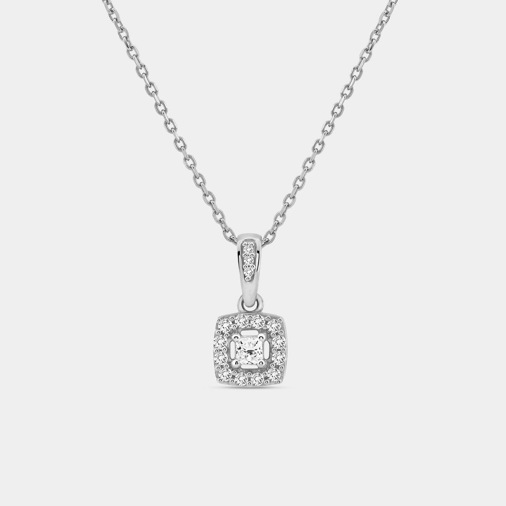 Gilded 1/4 Carat Lab-Grown Diamond Princess-Cut Solitaire Plus Pendant with a Cushion Halo