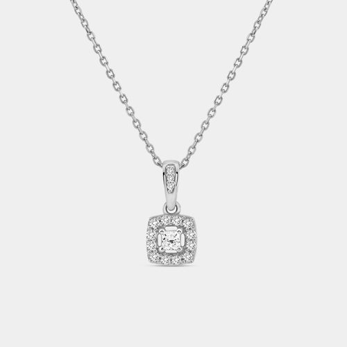 Gilded 1/4 Carat Lab-Grown Diamond Princess-Cut Solitaire Plus Pendant with a Cushion Halo