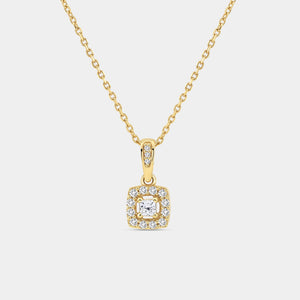 Gilded 1/4 Carat Lab-Grown Diamond Princess-Cut Solitaire Plus Pendant with a Cushion Halo