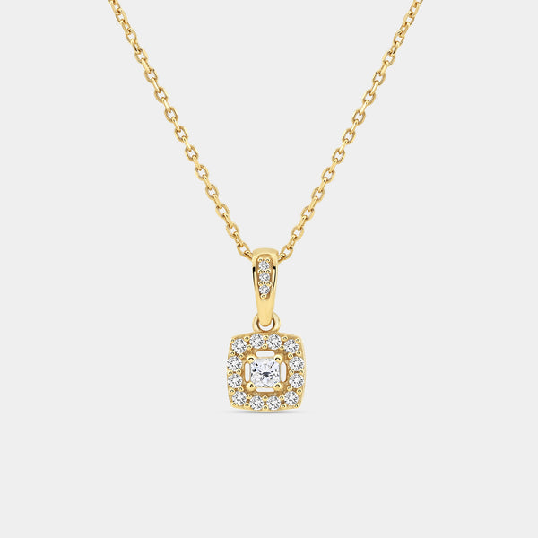 Gilded 1/4 Carat Lab-Grown Diamond Princess-Cut Solitaire Plus Pendant with a Cushion Halo