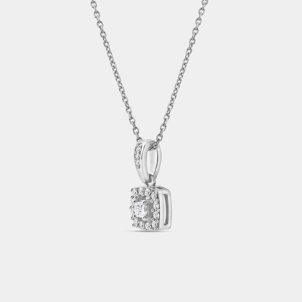 Gilded 1/4 Carat Lab-Grown Diamond Princess-Cut Solitaire Plus Pendant with a Cushion Halo
