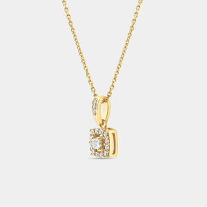 Gilded 1/4 Carat Lab-Grown Diamond Princess-Cut Solitaire Plus Pendant with a Cushion Halo