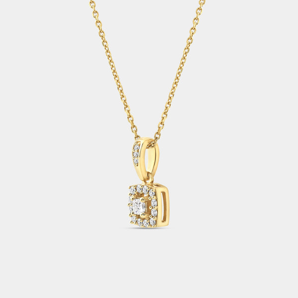 Gilded 1/4 Carat Lab-Grown Diamond Princess-Cut Solitaire Plus Pendant with a Cushion Halo