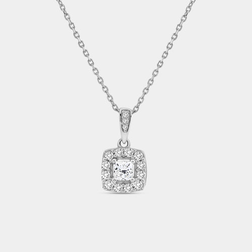 Gilded 1/2 Carat Lab-Grown Diamond Princess-Cut Solitaire Plus Pendant with a Cushion Halo
