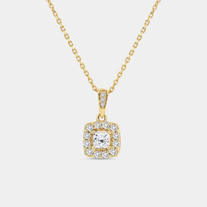 Gilded 1/2 Carat Lab-Grown Diamond Princess-Cut Solitaire Plus Pendant with a Cushion Halo