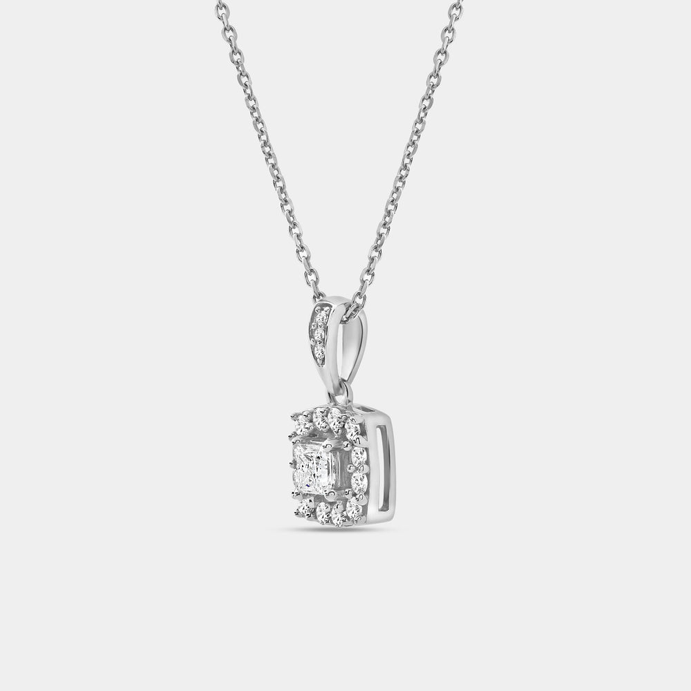 Gilded 1/2 Carat Lab-Grown Diamond Princess-Cut Solitaire Plus Pendant with a Cushion Halo