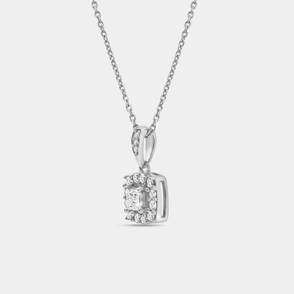 Gilded 1/2 Carat Lab-Grown Diamond Princess-Cut Solitaire Plus Pendant with a Cushion Halo