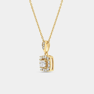 Gilded 1/2 Carat Lab-Grown Diamond Princess-Cut Solitaire Plus Pendant with a Cushion Halo