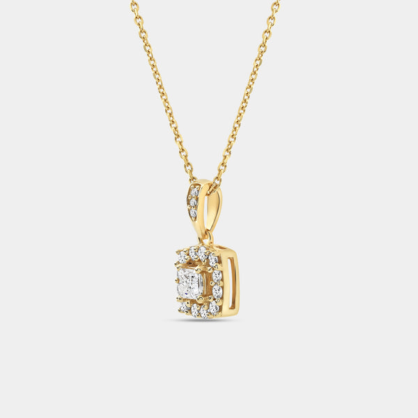 Gilded 1/2 Carat Lab-Grown Diamond Princess-Cut Solitaire Plus Pendant with a Cushion Halo