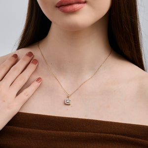 Gilded 1 Carat Lab-Grown Diamond Princess-Cut Solitaire Plus Pendant with a Cushion Halo
