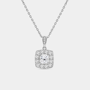 Gilded 1 Carat Lab-Grown Diamond Princess-Cut Solitaire Plus Pendant with a Cushion Halo