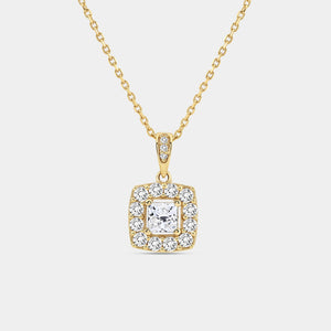 Gilded 1 Carat Lab-Grown Diamond Princess-Cut Solitaire Plus Pendant with a Cushion Halo