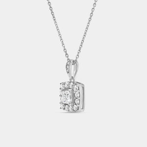 Gilded 1 Carat Lab-Grown Diamond Princess-Cut Solitaire Plus Pendant with a Cushion Halo