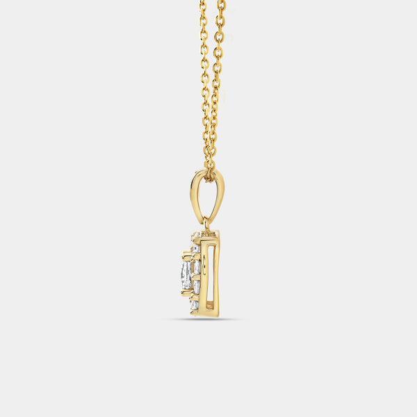 Gilded 1 Carat Lab-Grown Diamond Princess-Cut Solitaire Plus Pendant with a Cushion Halo