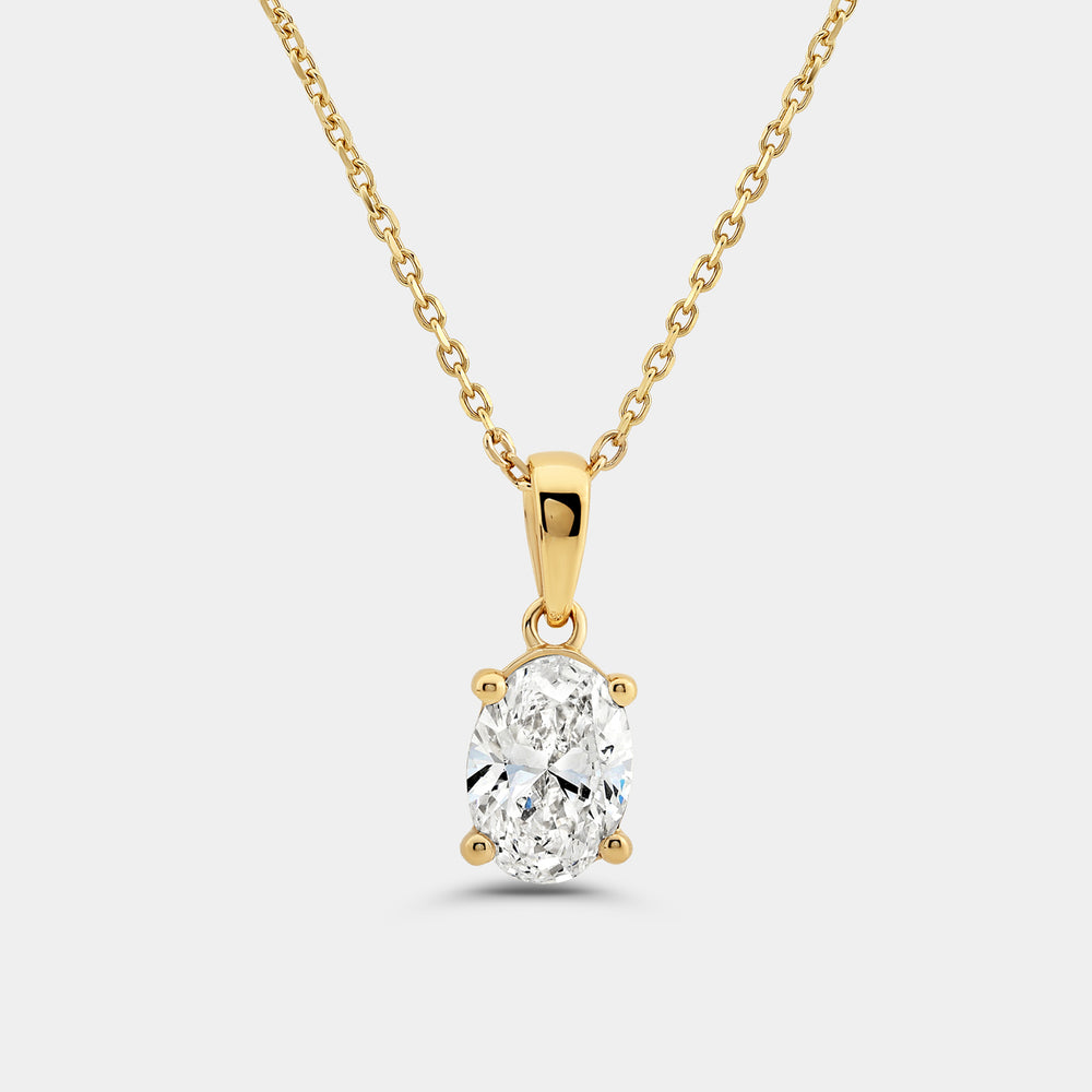 Gilded 1 Carat Lab-Grown Diamond Oval-Shaped Classic Solitaire Pendant