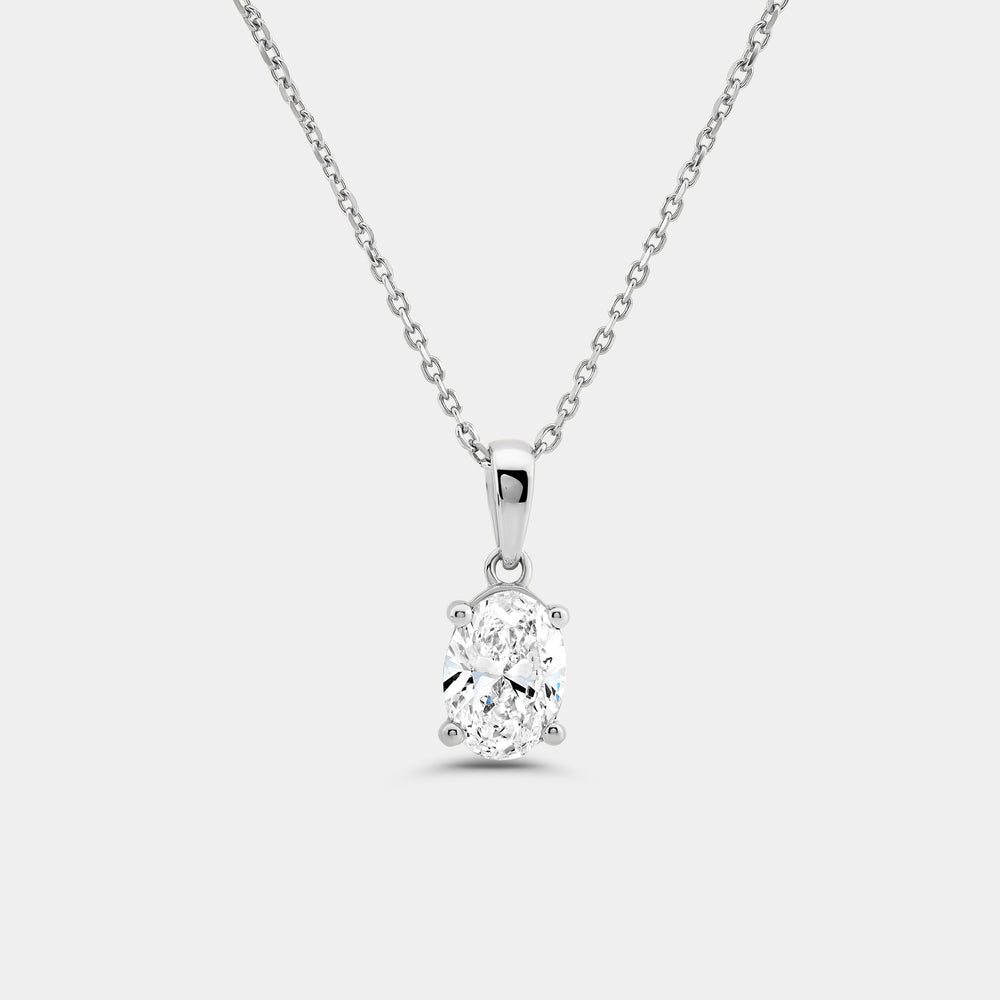 Gilded 1 Carat Lab-Grown Diamond Oval-Shaped Classic Solitaire Pendant