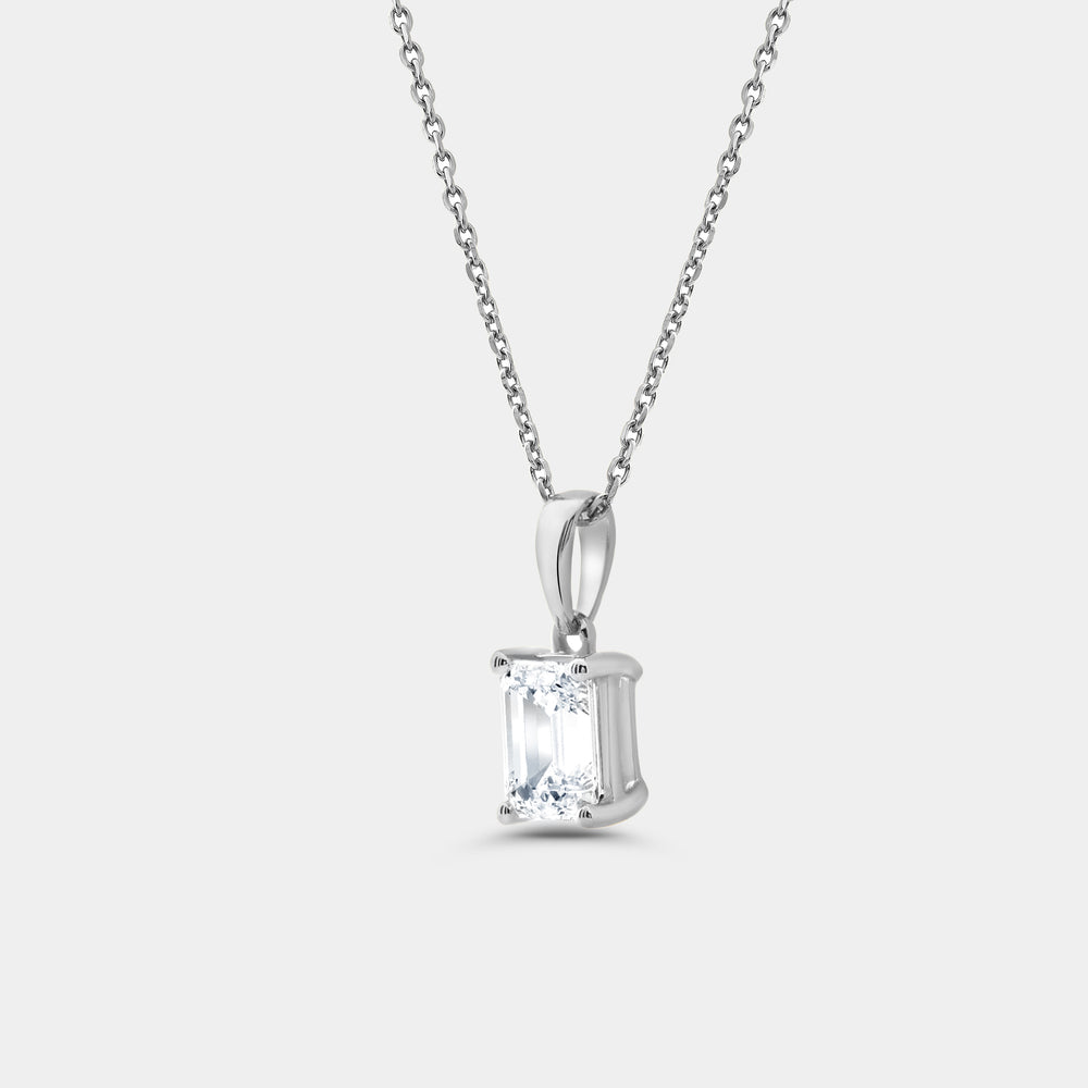 Gilded 1 Carat Lab-Grown Diamond Emerald-Cut Classic Solitaire Pendant