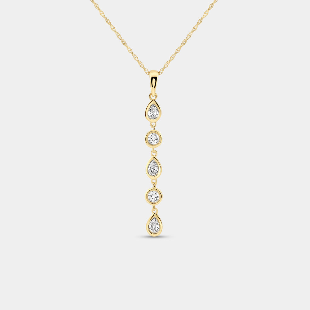 Gilded 1/2 Carat Lab-Grown Diamond Bezel-Set Pendant with Alternating Round and Pear-Shaped Stones