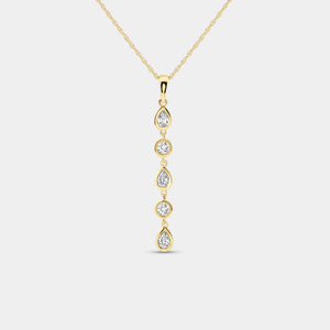 Gilded 1/2 Carat Lab-Grown Diamond Bezel-Set Pendant with Alternating Round and Pear-Shaped Stones