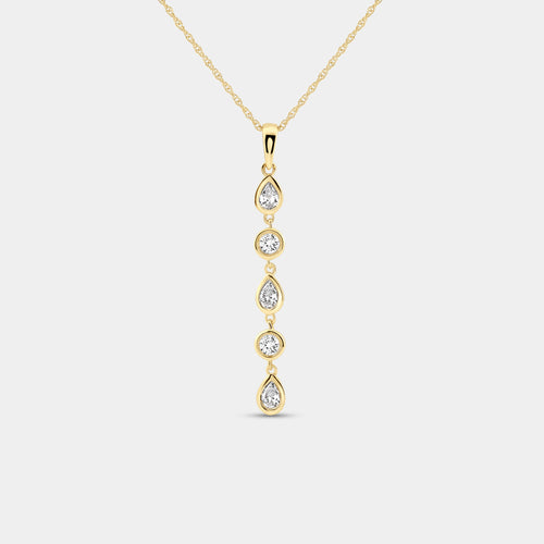 Gilded 1/2 Carat Lab-Grown Diamond Bezel-Set Pendant with Alternating Round and Pear-Shaped Stones