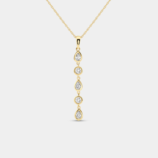 1/2 Carat Lab-Grown Diamond Bezel-Set Pendant with Alternating Round and Pear-Shaped Stones — GILDED New York