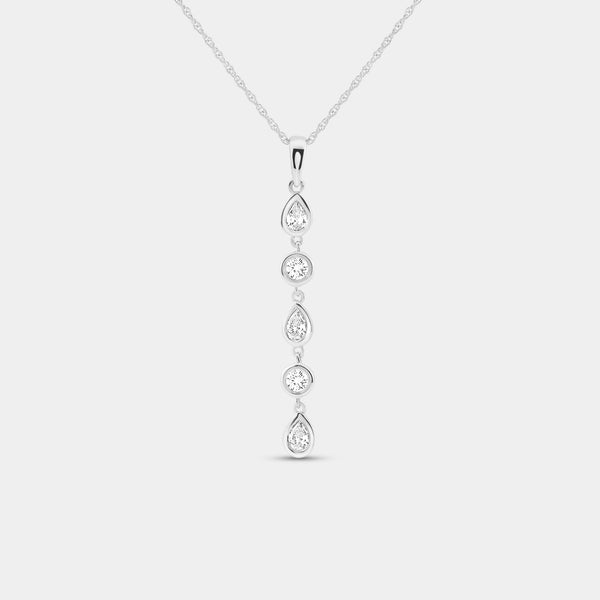 1/2 Carat Lab-Grown Diamond Bezel-Set Pendant with Alternating Round and Pear-Shaped Stones — GILDED New York