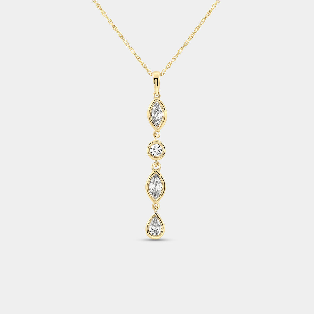 Gilded 1/2 Carat Lab-Grown Diamond Bezel-Set Pendant with Alternating Round and Marquise-Shaped Stones