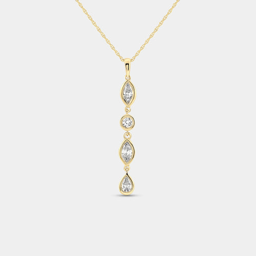 Gilded 1/2 Carat Lab-Grown Diamond Bezel-Set Pendant with Alternating Round and Marquise-Shaped Stones