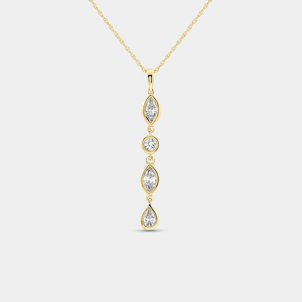 1/2 Carat Lab-Grown Diamond Bezel-Set Pendant with Alternating Round and Marquise-Shaped Stones — GILDED New York