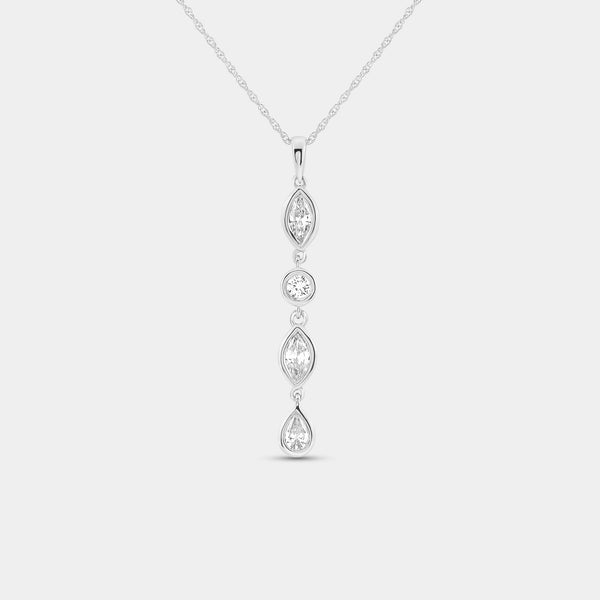 1/2 Carat Lab-Grown Diamond Bezel-Set Pendant with Alternating Round and Marquise-Shaped Stones — GILDED New York