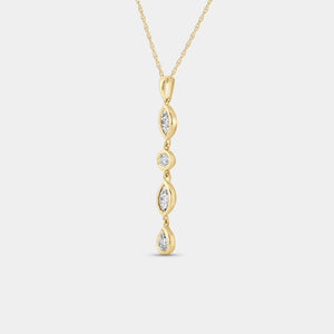Gilded 1/2 Carat Lab-Grown Diamond Bezel-Set Pendant with Alternating Round and Marquise-Shaped Stones