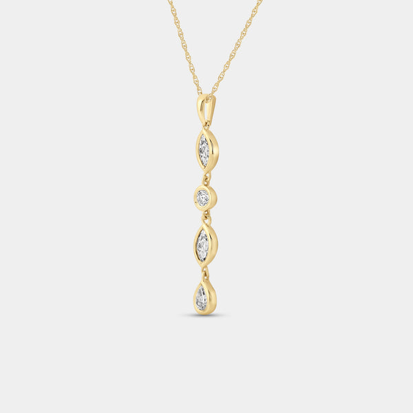 1/2 Carat Lab-Grown Diamond Bezel-Set Pendant with Alternating Round and Marquise-Shaped Stones — GILDED New York