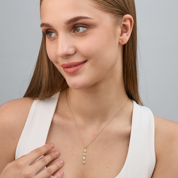 1/2 Carat Lab-Grown Diamond Bezel-Set Pendant with Alternating Round and Marquise-Shaped Stones — GILDED New York