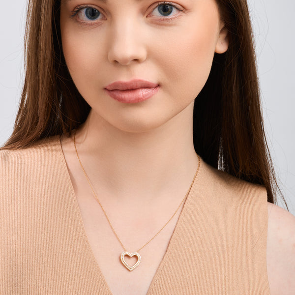 Gilded 1/2 Carat Lab-Grown Diamond Double-Frame Heart-Shaped Pendant