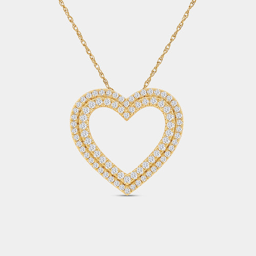 Gilded 1/2 Carat Lab-Grown Diamond Double-Frame Heart-Shaped Pendant