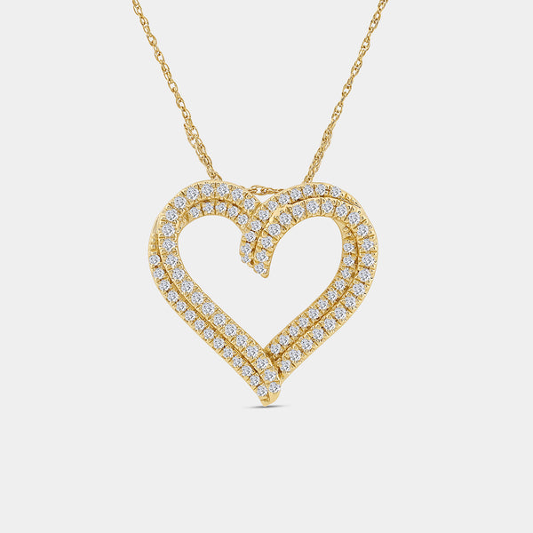 Gilded 1/2 Carat Lab-Grown Diamond Double-Frame Looped / Layered Heart-Shaped Pendant