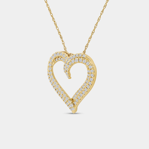 Gilded 1/2 Carat Lab-Grown Diamond Double-Frame Looped / Layered Heart-Shaped Pendant