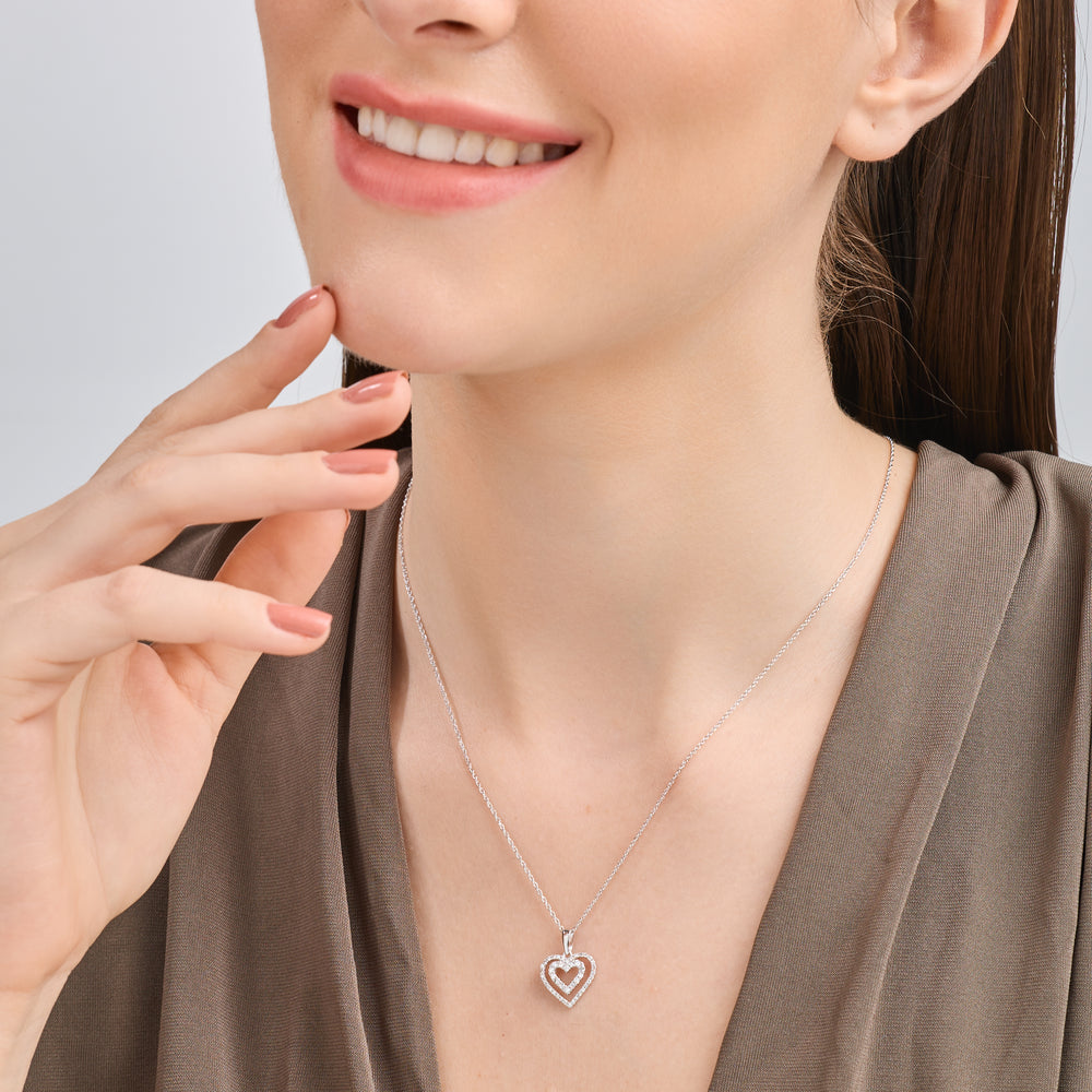 Gilded 1/4 Carat Lab-Grown Diamond Double-Frame Petite Heart-Shaped Pendant
