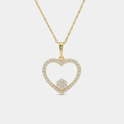 Gilded 1/4 Carat Lab-Grown Diamond Blossom Heart-Shaped Necklace