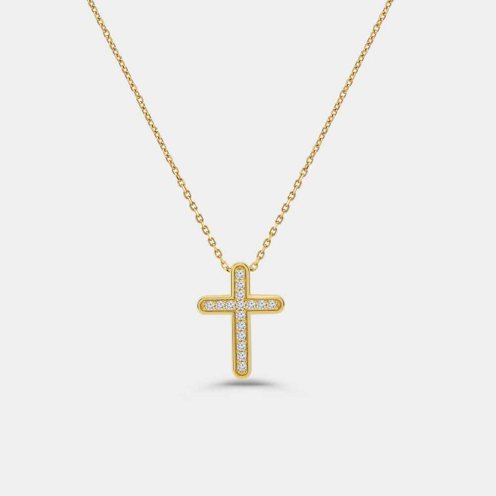 Gilded 1/4 Carat Lab-Grown Diamond Channel-Set Cross Pendant with Rounded Edges