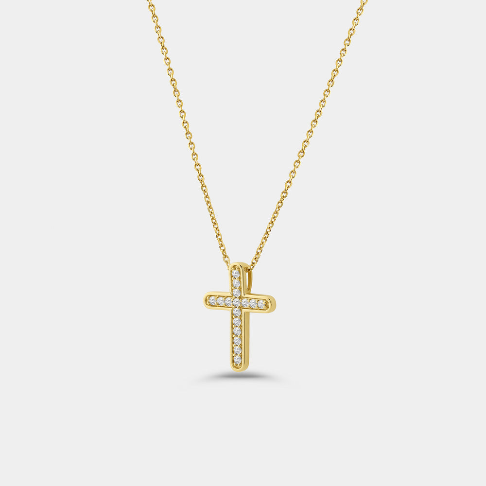 Gilded 1/4 Carat Lab-Grown Diamond Channel-Set Cross Pendant with Rounded Edges