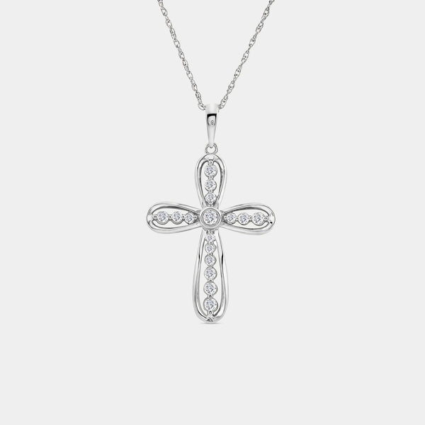 Gilded 1/4 Carat Lab-Grown Diamond Curved Edge Bail Cross Pendant